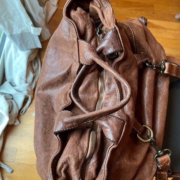 Langellotti made in Italy Leather Woven Convertible Backpack Tote Bag - Picture 6 of 6